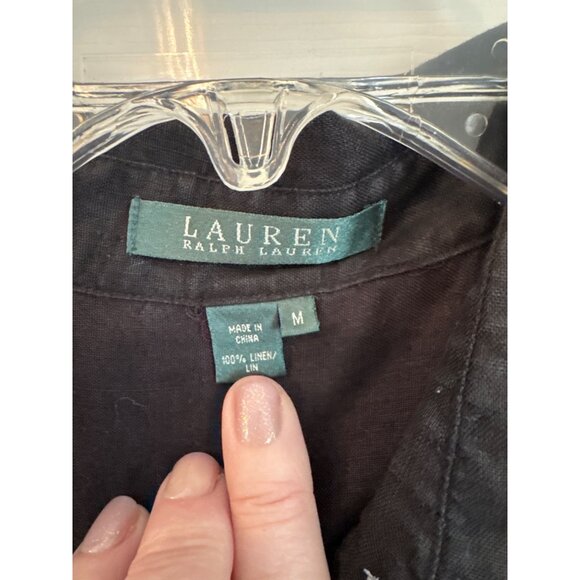 Lauren Ralph Lauren Black 100% Linen Sleeveless Button Down Blouse Size Medium - Picture 2 of 5